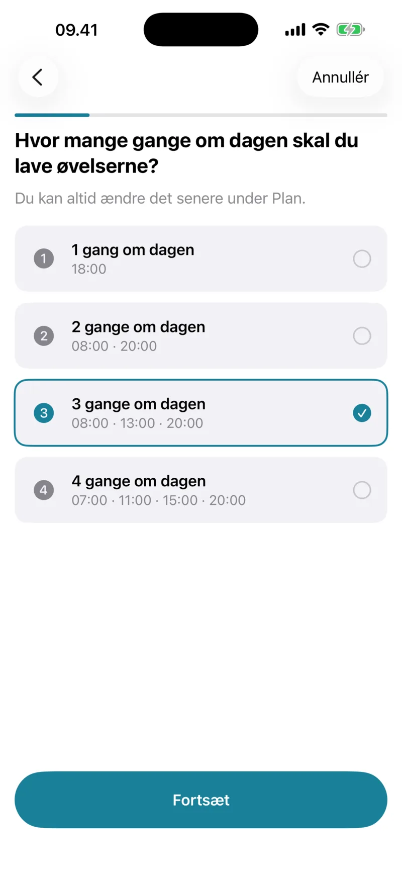 Opsætningsskærmen: hvor mange gange om dagen