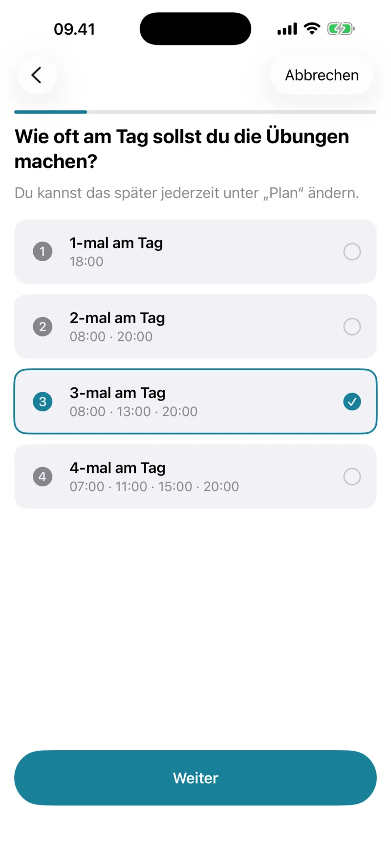Einrichtungsbildschirm: Wie oft am Tag