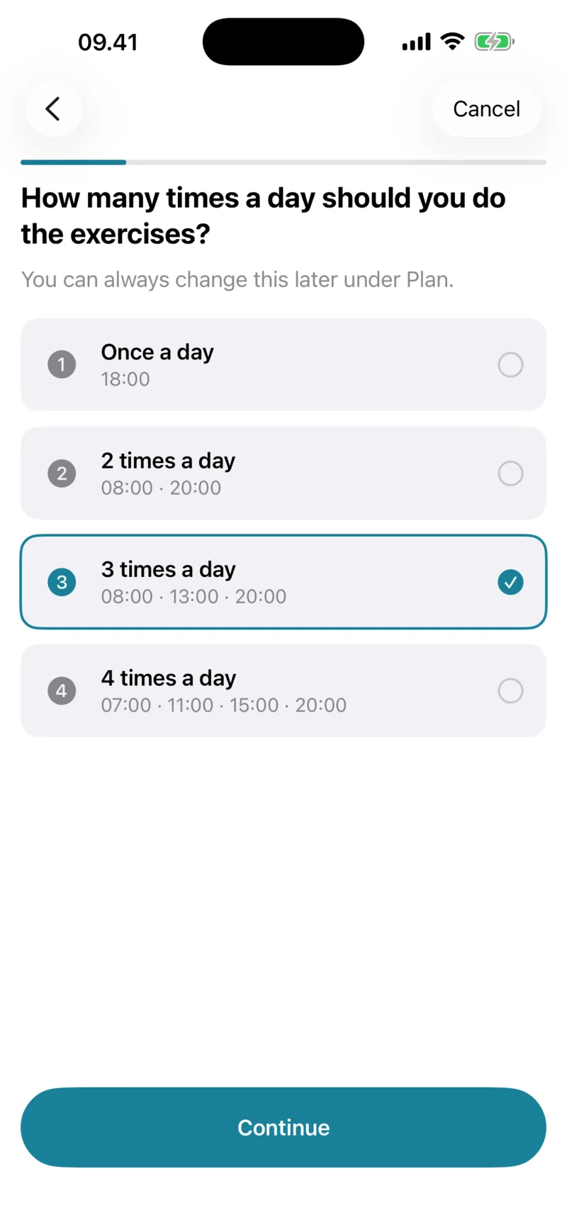 Setup screen: how many times a day