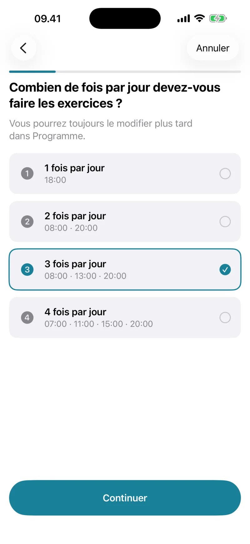Écran de configuration : combien de fois par jour